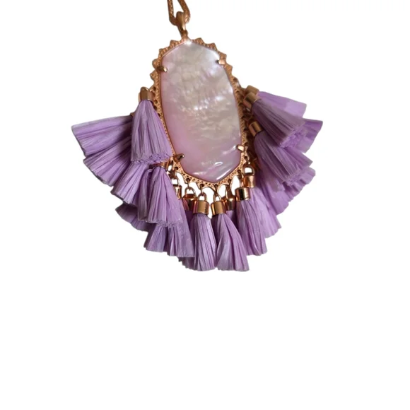 Kendra Scott Lavender BETSY Raffia Tassel Rose Gold Tone Chain Necklace NWOT